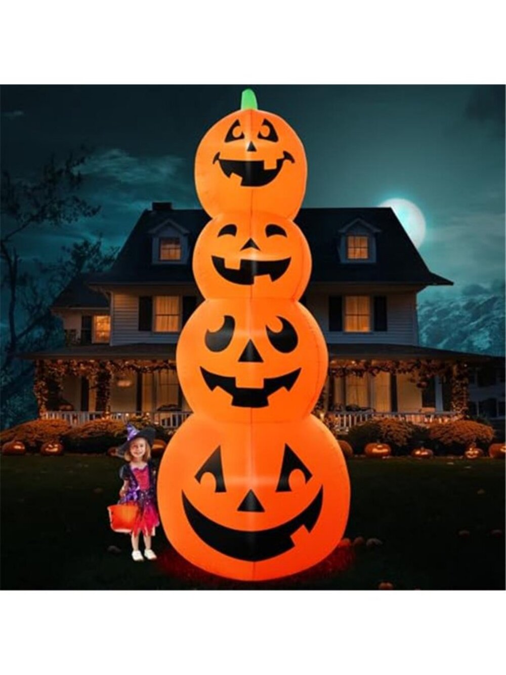 12FT Giant Halloween Inflatable Stacked Pumpkin Decoration, Halloween Blows up